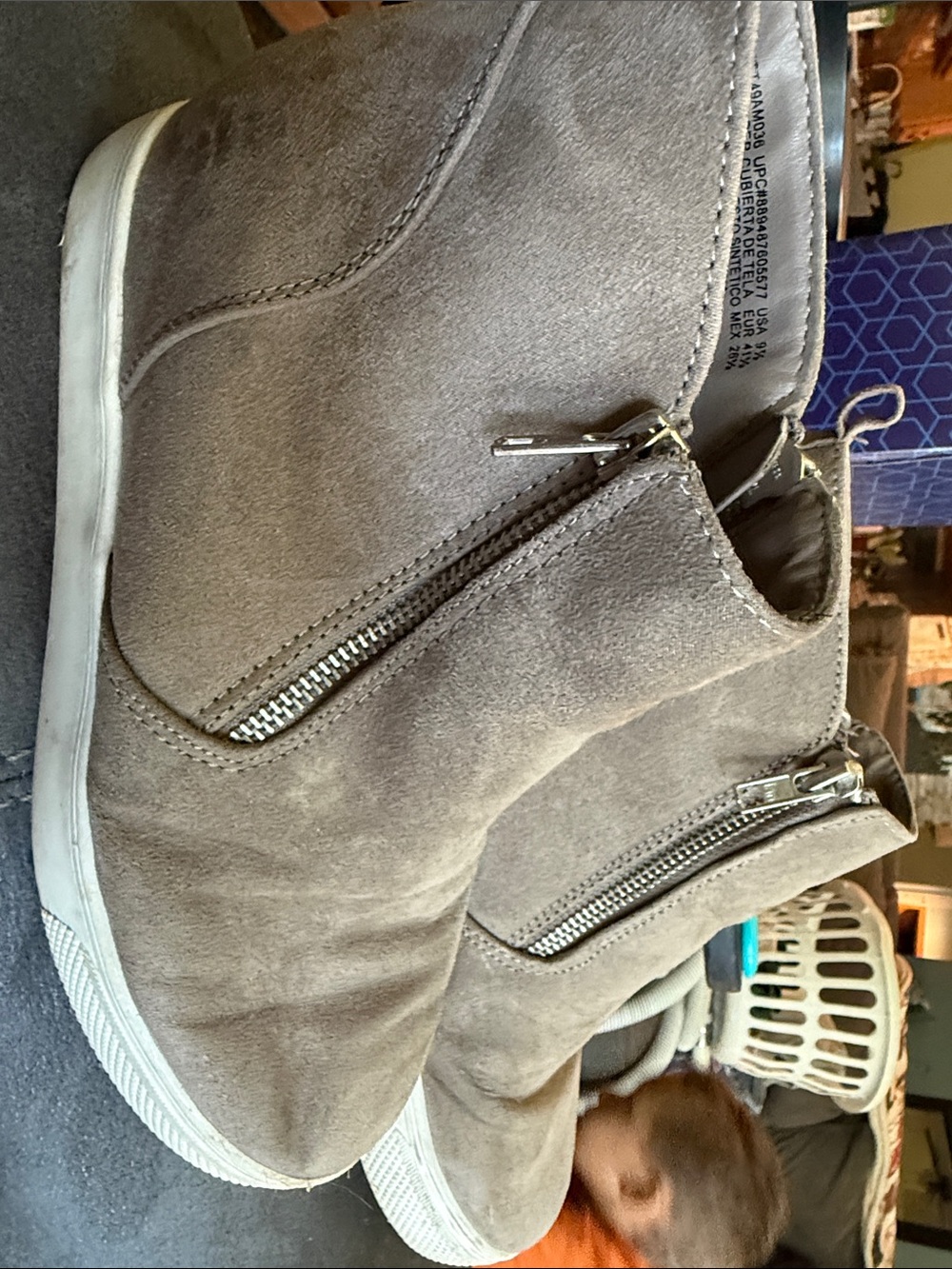 Time and Tru Taupe Suede Zip-Detail Wedge Booties